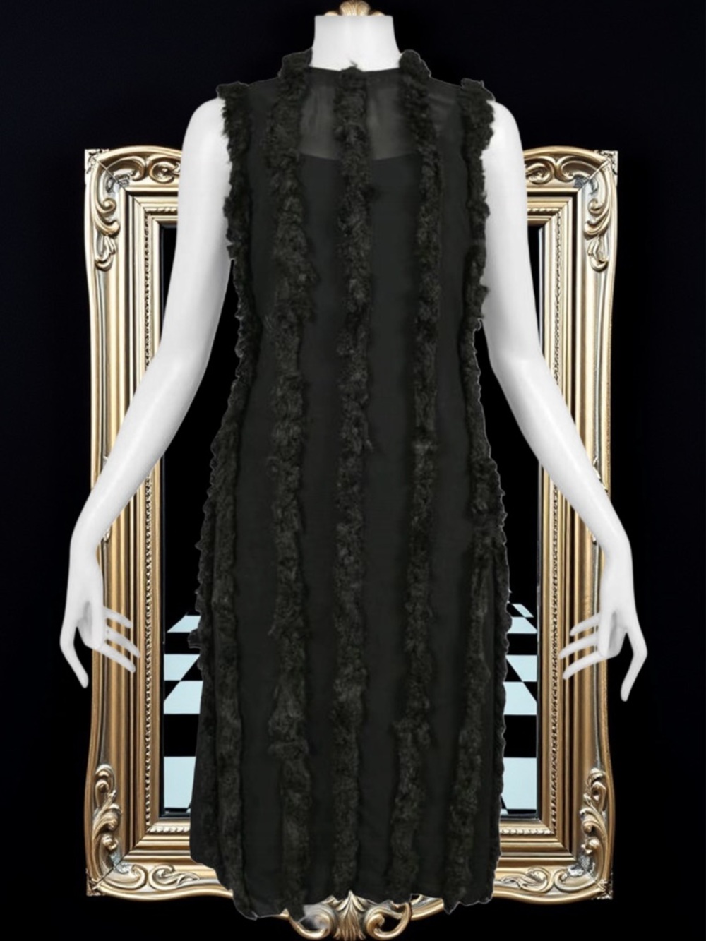 Comme des Garcons 2015 Black Fur Striped Midi Dress